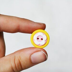 Handmade Yellow and Pink Small Flower Pin Button Brooch